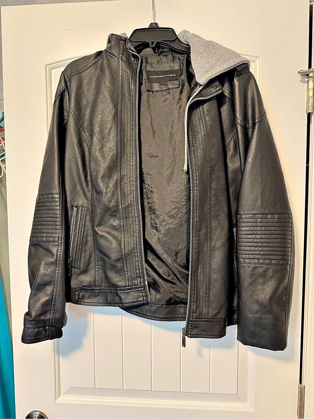 Signature Studio Faux Leather (Removable) Hooded Jacket